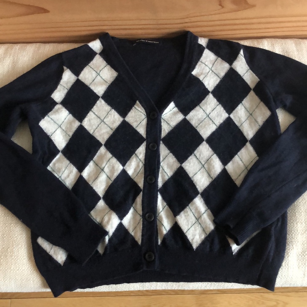 MOVING, MUST GO⚡️Brandy Melville Wool Navy Argyle Cardigan